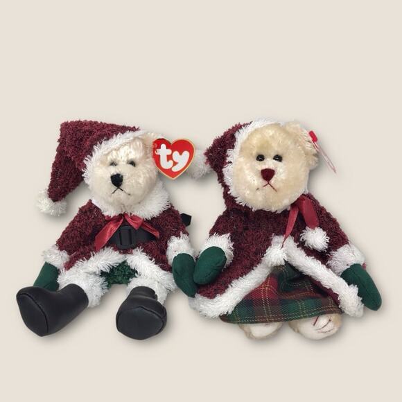 Ty SantaBear & Mrs Santabear 2 SET Beanie Babies 2000 Christmas Decor - Picture 1 of 9
